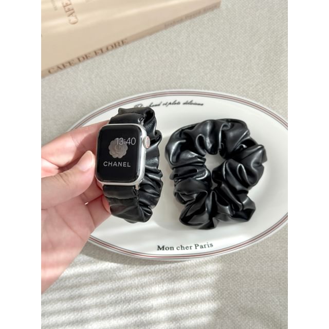 Band Faux Watch Apple Shirred Leather