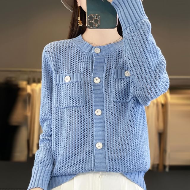 Crew Neck Plain Cardigan