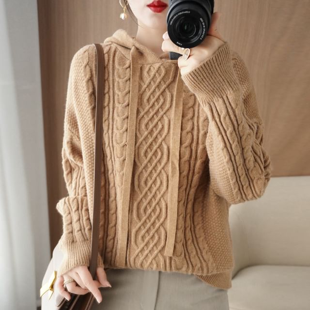 Plain Hood Cable Knit Sweater
