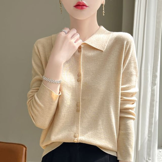 Collared Plain Cardigan