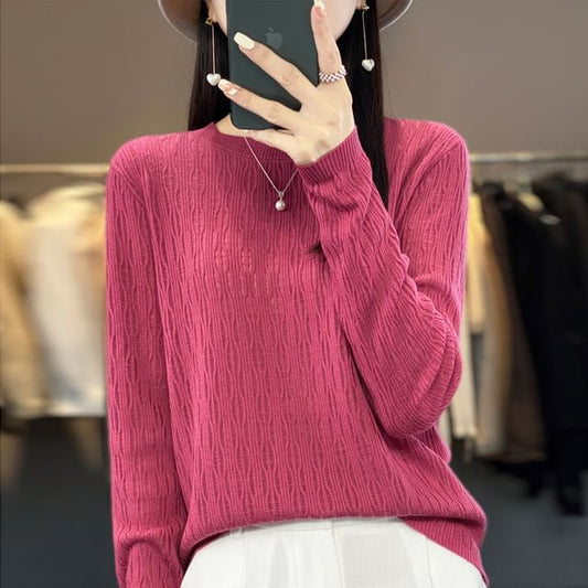 Long Sleeve Crew Neck Plain Knit Top