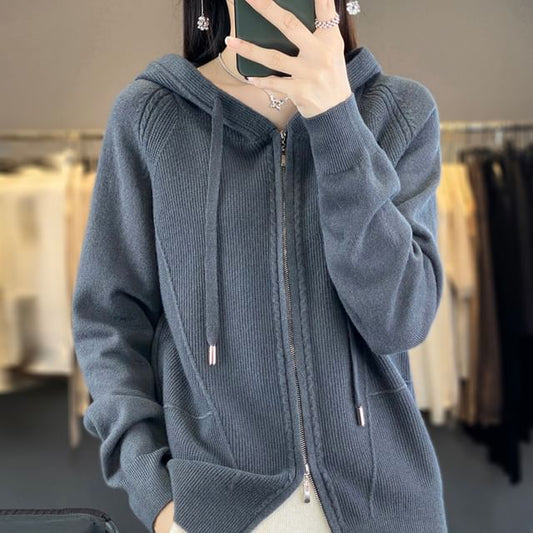 Plain Hood Zip Cardigan
