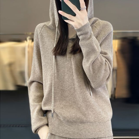 Henley Plain Hood Ribbed Sweater