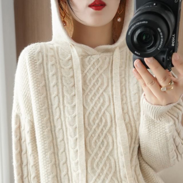 Plain Hood Cable Knit Sweater