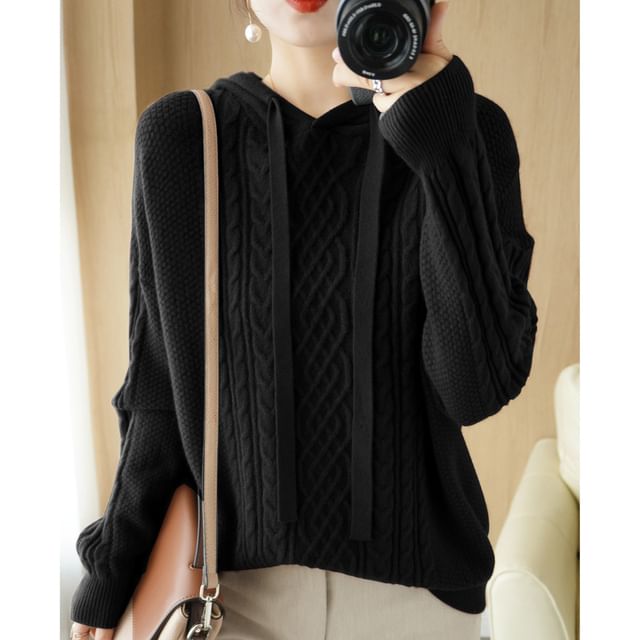 Plain Hood Cable Knit Sweater
