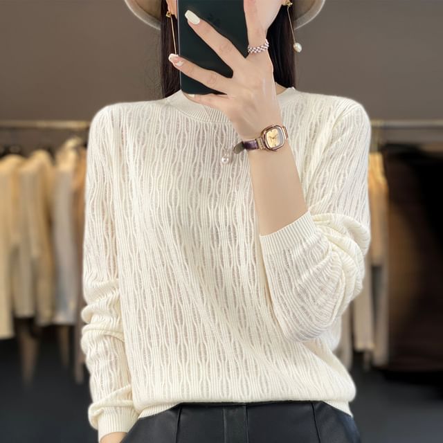 Long Sleeve Crew Neck Plain Knit Top