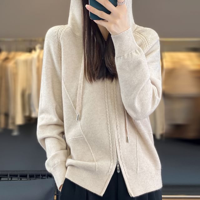 Plain Hood Zip Cardigan