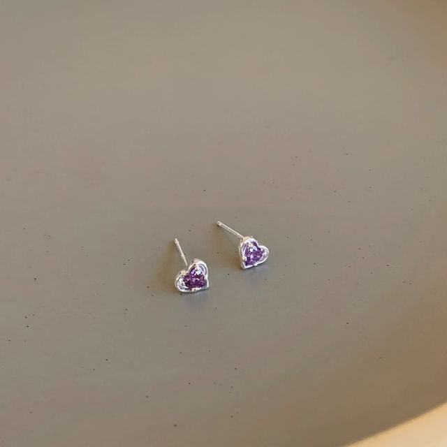 Alloy Stud Rhinestone Heart Earring
