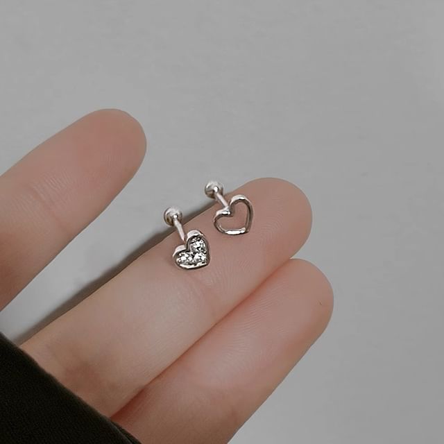 Heart Alloy Barbell Asymmetrical Rhinestone Earring