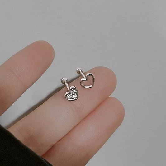 Heart Alloy Barbell Asymmetrical Rhinestone Earring