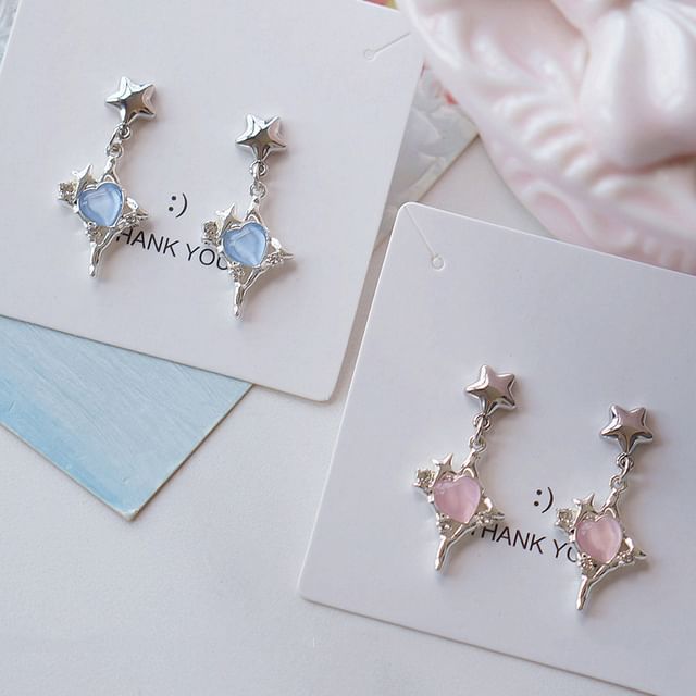 Rhinestone On Drop Star / Heart Clip Earring