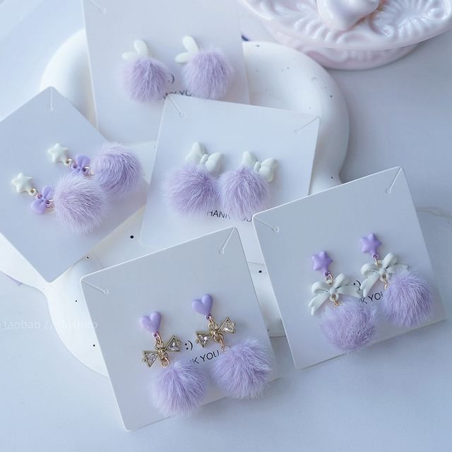 Stud Pom Earring Drop On Clip /