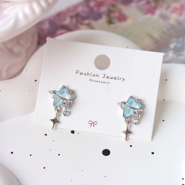 / On Earring Star Rhinestone Drop Clip