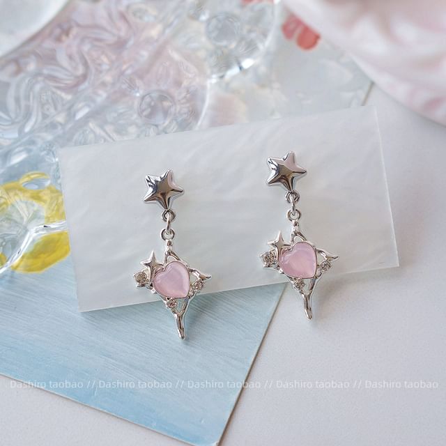 Rhinestone On Drop Star / Heart Clip Earring