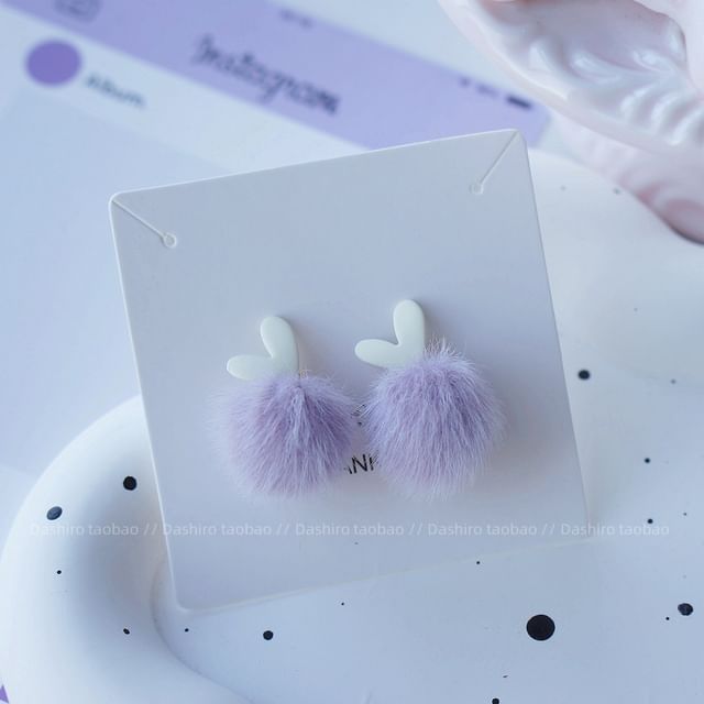 Stud Pom Earring Drop On Clip /