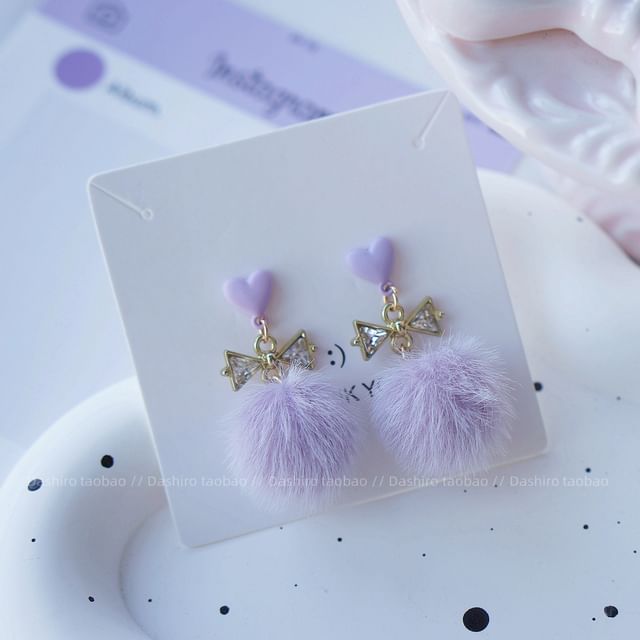 Stud Pom Earring Drop On Clip /