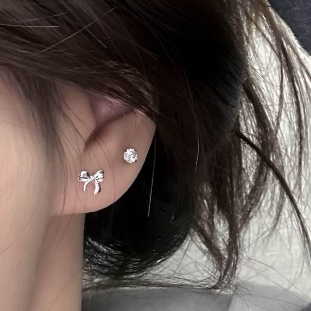 Bowknot Silver Earring Sterling Stud 925