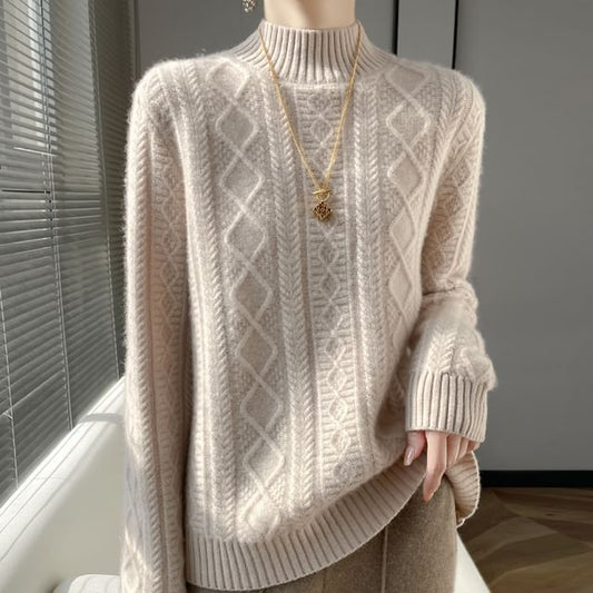 Mock Neck Cable Knit Plain Sweater