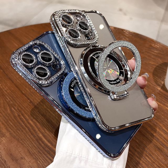 MagSafe) with Rhinestone Stand (Compatible Case Magnetic Transparent Phone