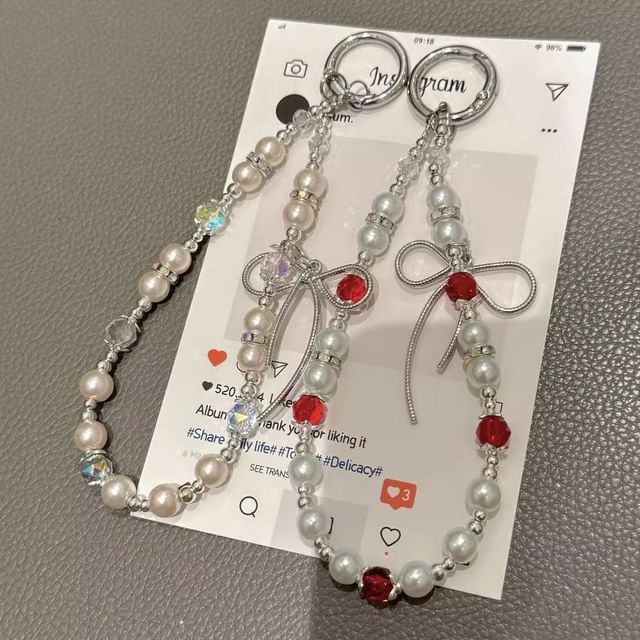 with Strap Lanyard Pearl Pad Bow Faux Phone