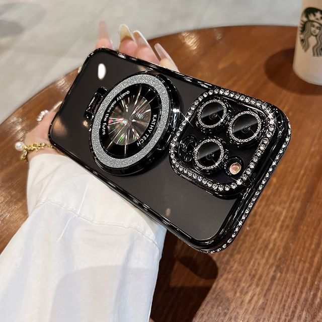 MagSafe) with Rhinestone Stand (Compatible Case Magnetic Transparent Phone