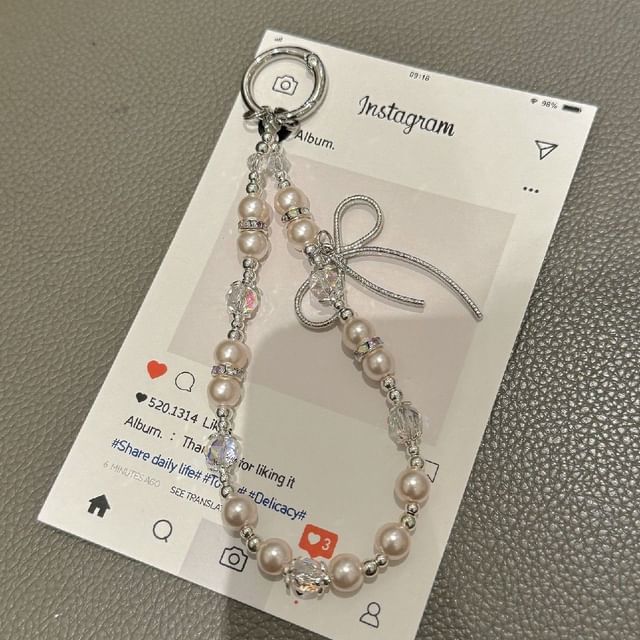 with Strap Lanyard Pearl Pad Bow Faux Phone