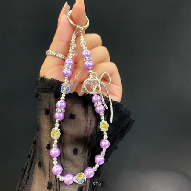 with Strap Lanyard Pearl Pad Bow Faux Phone