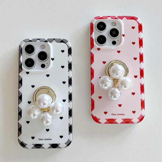 Case / Pearl Faux Phone Set Heart Ring Finger