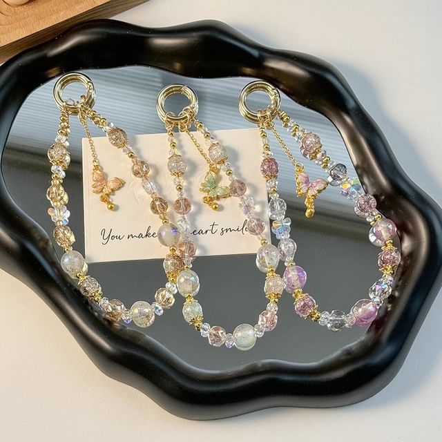 Butterfly Lanyard Crystal Pad Phone with Strap Faux