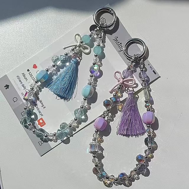 Pad Crystal Bow Strap with Lanyard Phone Faux