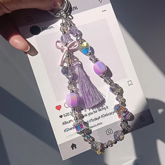 Pad Crystal Bow Strap with Lanyard Phone Faux