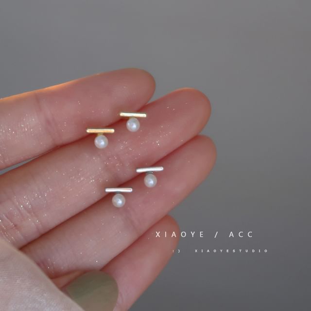 Faux Sterling Earring S925 Silver Stud Pearl