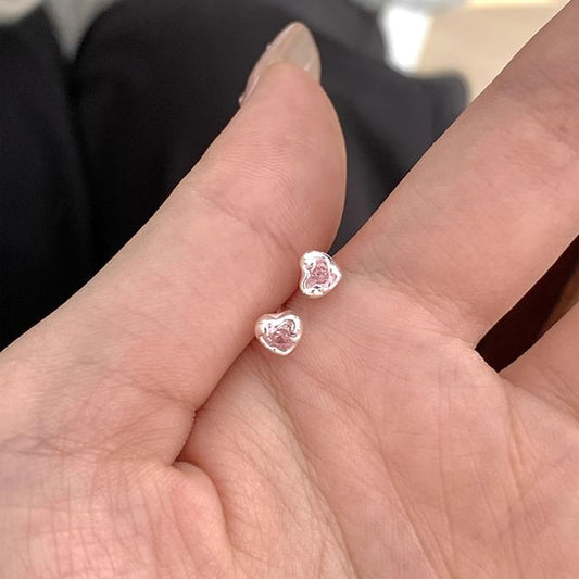 Heart Rhinestone Earring Alloy Stud