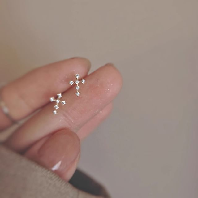 Stud Rhinestone Earring Cross Alloy