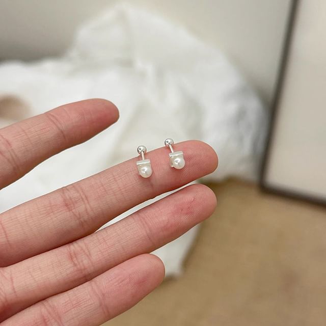 Faux Alloy Earring Pearl Barbell