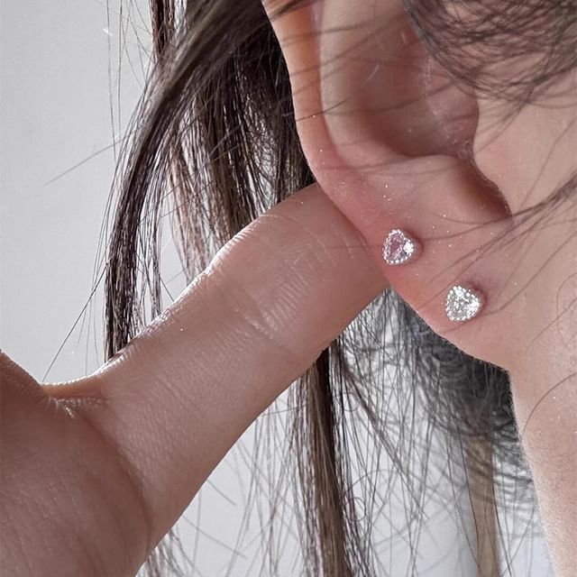 Heart Stud Alloy Earring Rhinestone