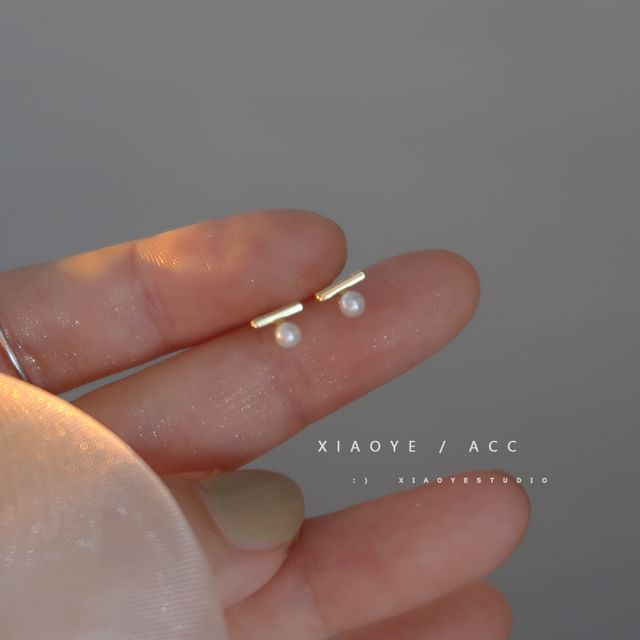 Faux Sterling Earring S925 Silver Stud Pearl