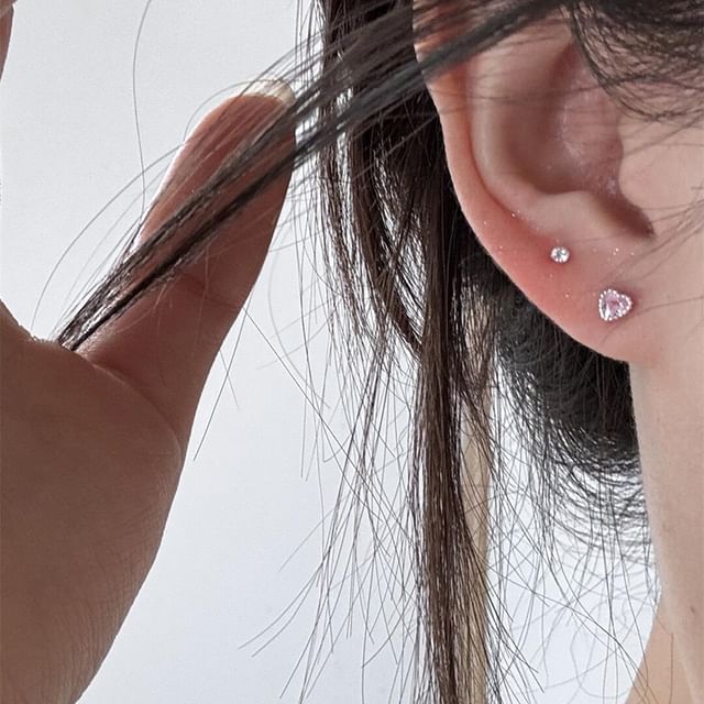 Heart Stud Alloy Earring Rhinestone