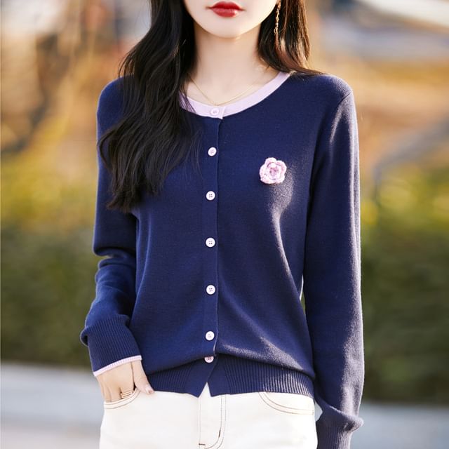 Mock Two-Piece Floral Print Button-Up Cardigan