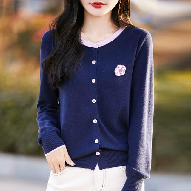 Mock Two-Piece Floral Print Button-Up Cardigan