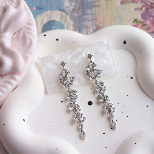 Clip-On Drop Rhinestone / Earring Leaf