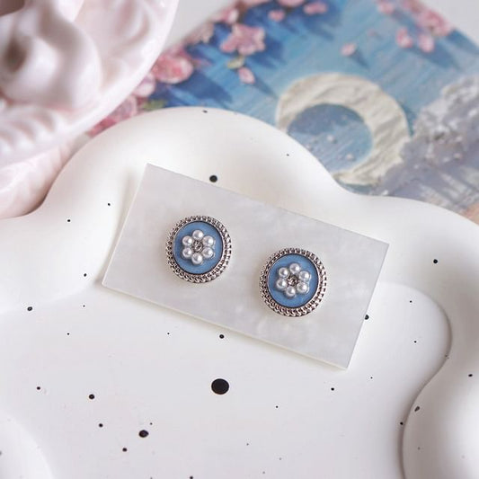 Pearl Clip-On / Stud Rhinestone Ear Faux Earring Flower