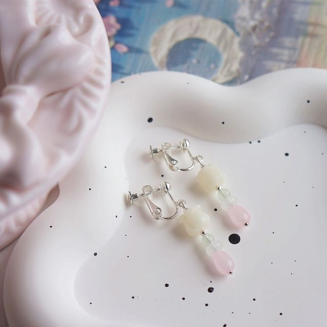 Flower Hook Drop Clip-On / Earring Beaded