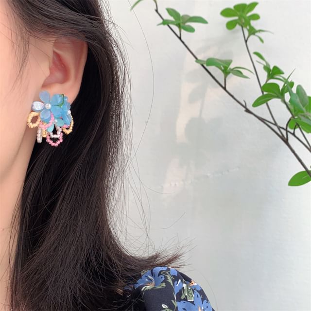 Flower / Stud Earring Faux Pearl Ear Beaded Clip-On