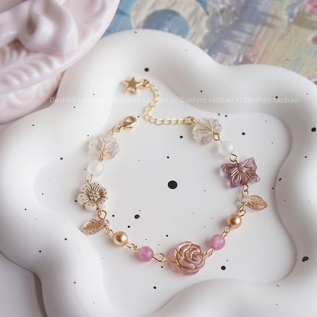 Bracelet Flower Beaded Gemstone