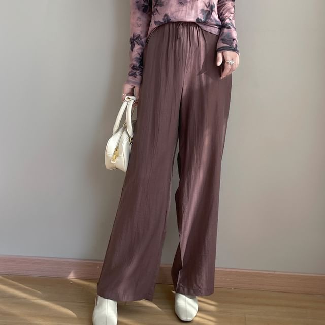 Drawstring Waist Plain Wide Leg Pants