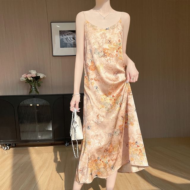 Spaghetti Strap V-Neck Floral Midi Sundress