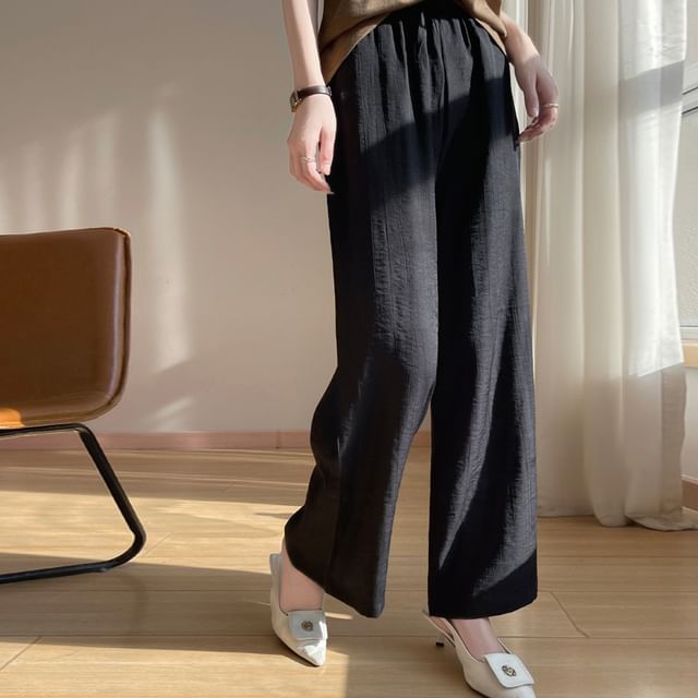 Drawstring Waist Plain Wide Leg Pants
