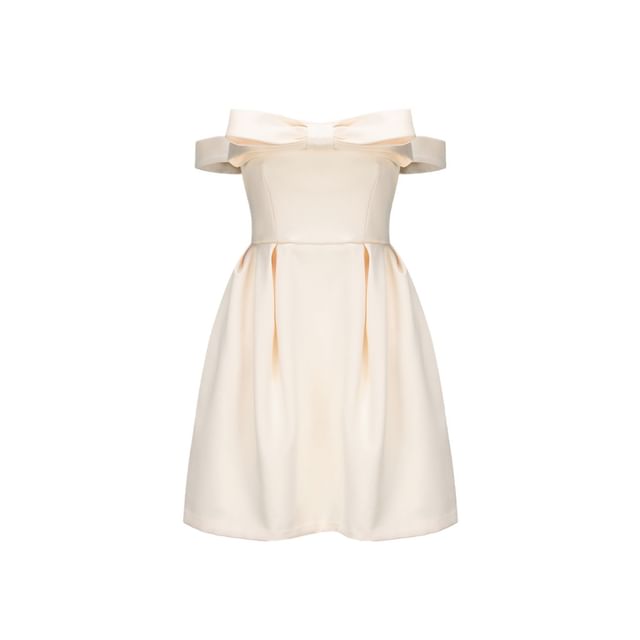 Off-Shoulder Plain Bow Mini A-Line Dress