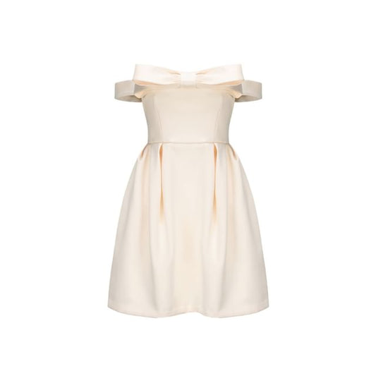 Off-Shoulder Plain Bow Mini A-Line Dress
